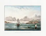 ENTRADA DA BAÍA DO RIO DE JANEIRO by E. B. De La Touanne H. De Bougainville, 1837, litografia aquarelada, offered Jun 2014