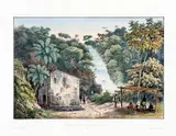 CASCATA DA TIJUCA NO RIO DE JANEIRO by E. B. De La Touanne H. De Bougainville, 1837, litografia aquarelada, offered Jun 2014