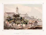 Adolphe Hastrel de Rivedoux, IGREJA DA LAPA E CONVENTO DE SANTA TERESA PERTO DO PASSEIO PÚBLICO, 1847, litografia aquarelada