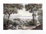 Johann Moritz Rugendas, VUE DE RIO DE JANEIRO PRISE DE L‘ACQUEDUC, 1835, litografia aquarelada