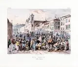Johann Moritz Rugendas, RUE DROITE À RIO-JANEIRO, 1835, litografia aquarelada