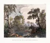 Johann Moritz Rugendas, EMBOUCHURE DE LA RIVÈRE CAXOERA, 1835, litografia aquarelada