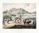 Johann Moritz Rugendas, FAMILLE DE PLANTEURS ALLANT À L‘EGLISE, 1835, litografia aquarelada