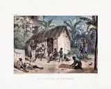 Johann Moritz Rugendas, HABITATIONS DE NÈGRES, 1835, litografia aquarelada
