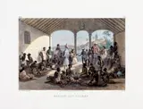 Johann Moritz Rugendas, MARCHÉ AUX NEGRES, 1835, litografia aquarelada