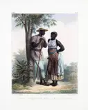 Johann Moritz Rugendas, NÈGRE & NÉGRESSE DANS UNE PLANTATION, 1835, litografia aquarelada
