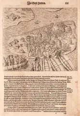 REGIÃO DE SÃO VICENTE COM O FORTE DE BERTIOGA by Theodor de Bry, gravura em metal, offered Jun 2014