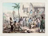 Philippe J. Benoit, CENA DO COTIDIANO DA POPULAÇÃO NEGRA II, 1839, litografia aquarelada