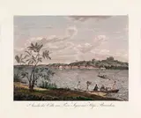 VILA DE PORTO SEGURO NO RIO BURANHEM by Maximilian Von Wied-neuwied, 1820, gravura em metal, aquarelado, offered Jun 2014