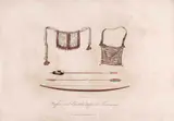 ARCO E ORNATOS DOS CAMACANS by Maximilian Von Wied-neuwied, 1820, gravura em metal, aquarelado, offered Jun 2014