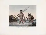 FAMÍLIA DE BOTOCUDOS EM VIAGEM by Maximilian Von Wied-neuwied, 1820, gravura em metal, aquarelado, offered Jun 2014