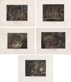 CONJUNTO DE 5 CENAS NA FLORESTA by Maximilian Von Wied-neuwied, 1820, gravura em metal, aquarelado, offered Jun 2014