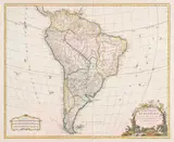 Robert de Vaugondy, AMERIQUE MERIDIONALE, gravura em metal, aquarelado