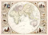 John Tallis, EASTERN HEMISPHERE, 1851, gravura em metal, aquarelado