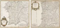 Robert de Vaugondy, CONJUNTO DE 2 MAPAS FAZENDO UM PAR, gravura em metal, aquarelado