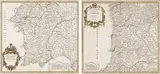 Robert de Vaugondy, CONJUNTO DE 2 MAPAS FAZENDO UM PAR, gravura em metal, aquarelado