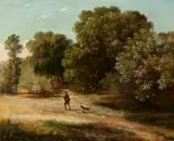 Henri Nicolas Vinet, Caçador com seu Cachorro, óleo sobre madeira