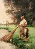 Pescadores Puxando Rede na Beira do Rio by Jules-Alexis Muenier, óleo sobre tela, offered May 2014