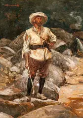 Bandeirante by Henrique Bernardelli, óleo sobre madeira, offered May 2014