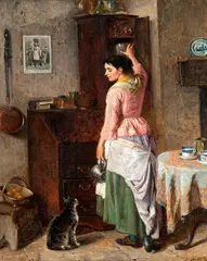 Haynes King, Mulher com Gato, óleo sobre tela