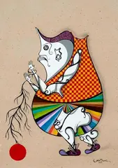 O Pescador by Gen Duarte, 2011, técnica mista sobre papel, offered Mar 2014