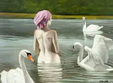 William Wolk, Mulher e Cisne, óleo sobre tela