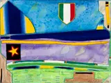 Leda Catunda, Bandeira, 2011, técnica mista sobre cartão