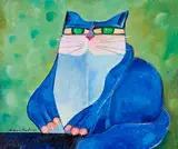 Gato Azul by Aldemir Martins, 1989, acrílica sobre tela, offered Nov 2013