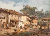 Arcangelo Ianelli, Paisagem do Interior com Casas, Galinhas e Carroça