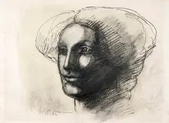 A Face by Marcelo Grassmann, 1976, crayon sobre papel, offered Jun 2013