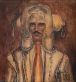 Homem com Chapéu e Anzol by Mário Gruber, 1980, óleo sobre madeira, offered Jun 2013