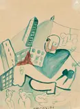 Cícero Dias, Homem e Pão de Açúcar, 1928, aquarela sobre papel