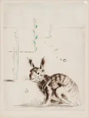 Candido Portinari, Lebre, 1942, gravura a ponta-seca e guache sobre papel