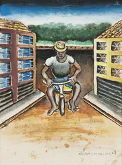 Homem de Bicicleta by Manuel Martins, 1967, guache sobre papel, offered Mar 2013