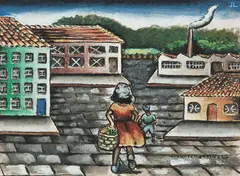 Mãe e Filho com Cesto by Manuel Martins, 1967, guache sobre papel, offered Mar 2013