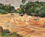 Tomoo Handa, A Margem do Rio, 1952, óleo sobre tela