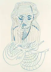 Homem e Pássaro by Ivan Serpa, desenho a crayon sobre papel, offered Nov 2012