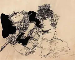 Mulher e Leão by Marcelo Grassmann, 1983, nanquim sobre papel, offered Nov 2012
