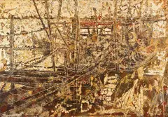 Embarcações by Tran Tho, técnica mista sobre madeira (folha de ouro, casca de ovo e óleo), offered Nov 2012