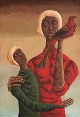Mãe e Filha com Pássaro by Clóvis Graciano, 1974, óleo sobre tela, offered Nov 2012