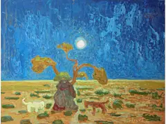 Pedro Figari, El pesame, Oleo sobre carton