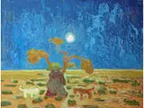 Pedro Figari, El pesame, Oleo sobre carton