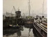 Oscar Vaz, Ribera de troncos, Oleo sobre tela