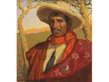 Francisco Paulino Ramoneda, Paisano con poncho florido, Oleo sobre cartón