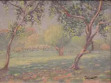 Fortunato Lacámera, Paisaje con arboles, Oleo sobre carton