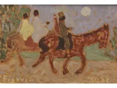 Pedro Figari, Figuras a caballo, Oleo sobre carton
