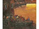 Stephen Koek Koek, Embarcaciones en el canal, Oleo sobre tabla