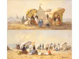 Beach scenes by Jacques Laurent, oleos sobre tabla, offered May 2026