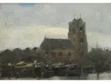 Jacques Witjens Stephan, Paisaje con iglesia, Oleo sobre tabla