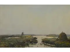 Paisaje con canal y molino by Jacques Witjens Stephan, Oleo sobre tabla, offered May 2026
